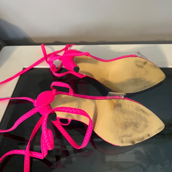 Hot Pink clear toe strap tie up high heels - Picture 3 of 4